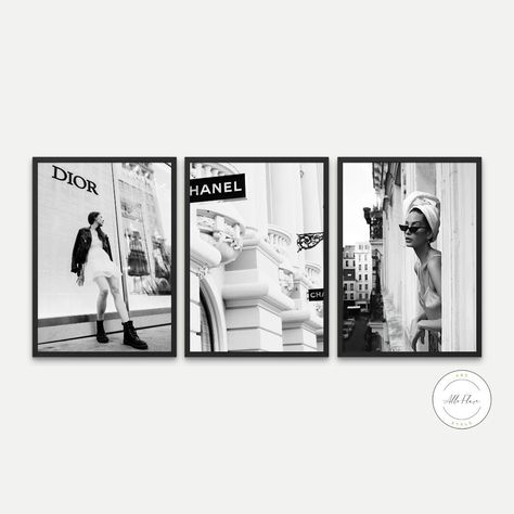 Black And White French, Designer Poster, Personalized Wall Decor, Glam Wall Art, Paris Wall Art, French Luxury, White French, Wall Art Set Of 3, Fashion Wall Art