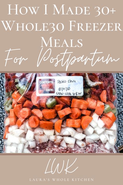 Freezer Meal Plan With Grocery List, Whole 30 Recipes Freezer Meals, Postpartum Frozen Meal Prep, Freezer Crockpot Meals Postpartum, Plan Ahead Freezer Meals, Clean Eating Postpartum, Whole 30 Crockpot Freezer Meals, Whole 30 Crockpot Dump Meals, Dairy Free Postpartum Freezer Meals