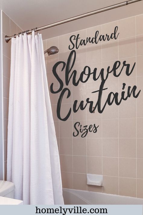 What are the standard shower curtain sizes, how to measure both the height and width of your shower, and which size would be the best fit. #showercurtain #bathroomshowercurtain Shower Curtain Height, Clawfoot Tub Shower Curtain, Shower Stall Kits, Bathroom Shower Stalls, Double Shower Curtain, Hookless Shower Curtain, Clawfoot Tub Shower, Extra Long Shower Curtain, Diy Shower Curtain