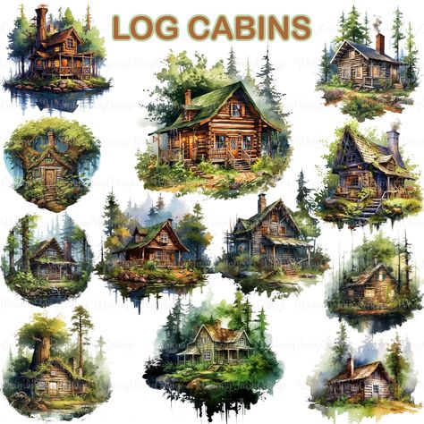 Cabin Clipart, Frames Design Graphic, Gnome Pictures, Rustic Log Cabin, New Photos Hd, Scrapbook Background, Green Sticker, Digital Stickers, Junk Journaling