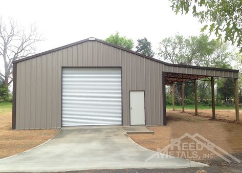 Clay, Burnished Slate 30x40x13 Enclosed Pole Barn with 16x40 Roof Only Lean-To - Reed's Metals Detached Metal Garage Next To House, 30x40 Shop With Lean To, Metal Garage With Lean To, Metal Shop Building 40x60 With Lean To, Metal Shop Building 30 X 40, Metal Shop Building With Lean To, 30x40 Metal Buildings, 30x40 Metal Shop, Pole Barn Landscaping Ideas