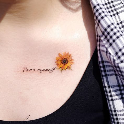 Sunflower Tattoo Simple, Small Animal Tattoos, Sunflower Tattoo Shoulder, Bone Tattoo, Bone Tattoos, Sunflower Tattoos, Cute Small Tattoos, Collar Bone Tattoo, Cute Tattoos For Women