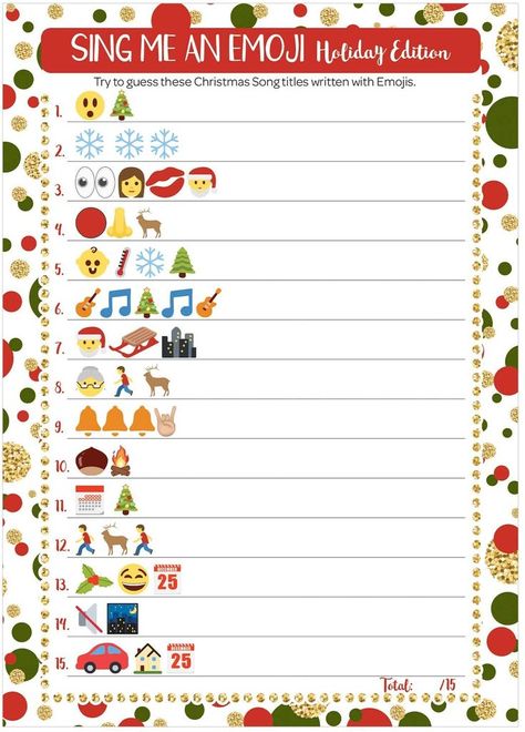 Christmas Party Game - Sing Me an Emoji, 25 Players, affiliate, 25 PLAYER Christmas emoji game: guess the names of Christmas songs illustrated with emojis. Answer key included. GAME CARDS are professionally printed on semi-gloss premium cardstock, 5" x 7" each. Easy to write on. Add to your Christmas party games. SING ME AN EMOJI is the perfect Christmas game for families to play during the holidays. Also a fun classroom Christmas activity. ad Christmas Emoji, Emoji Christmas, Diy Party Crafts, Emoji Game, Christmas Party Activities, Xmas Games, Fun Christmas Party Games, Emoji Games, Printable Christmas Games