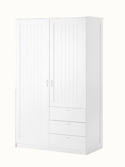 Ikea MUSKEN Wardrobe with 2 doors+3 drawers, white,ikea wardrobe,musken wardrobe | Trade Me Ikea Musken, Brimnes Wardrobe, Deep Closet, Standing Closet, Solid Wood Wardrobes, Almirah Designs, Ikea Wardrobe, Ikea Products, Free Standing Closet