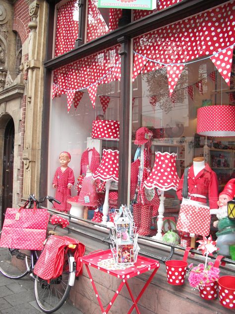 Triangle Banner, Amsterdam Holland, Shop Fronts, Shop Front, Front Windows, Window Shopping, Store Front, Lovely Shop, Red Polka Dot