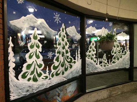 Winter Window Painting, Painted Window Art, Christmas Window Painting, Window Mural, Winter Window, Christmas Window Decorations, Snowman Painting, Holiday Painting, Winter Painting