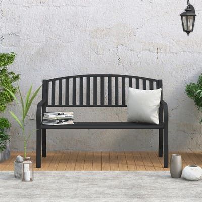 Buy Outdoor Benches Online at Overstock | Our Best Patio Furniture Deals Porch Bench, Outdoor Garden Bench, Black Bench, Outdoor Benches, Steel Bench, Patio Bench, Patio And Garden, Chair Types, Outlet Store