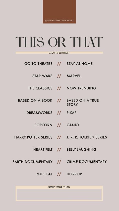 This or That - Movie Edition Penthouse Ideas, Twenty Questions, Free Bingo Cards, Truth Or Dare Questions, Bingo Template, Would You Rather Questions, Business Marketing Plan, Film Making, New Year's Eve Celebrations