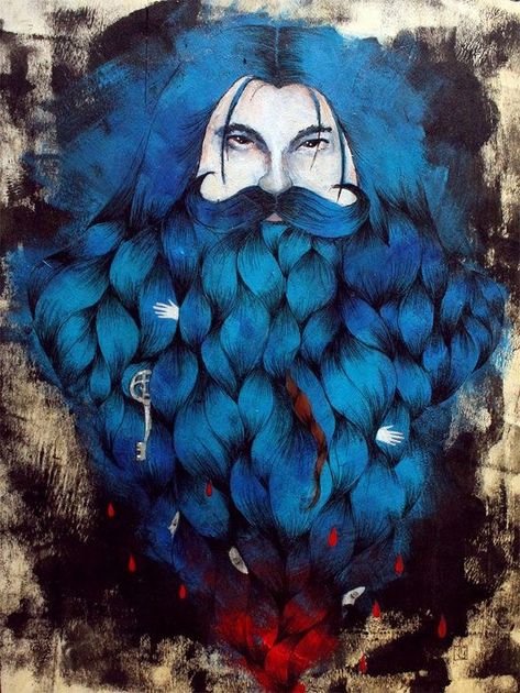 Blue Beard, Beard Illustration, Fairytale Illustration, Blue Fairy, Goth Art, Fairy Book, Art Et Illustration, Fairytale Art, Folk Tales