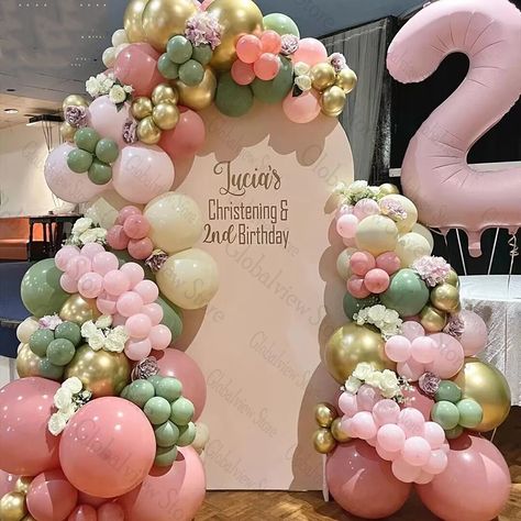 Pink Balloon Arch, Sage Green Baby Shower, Pink And Gold Birthday Party, Fairy Garden Birthday Party, Simple Birthday Decorations, Green Baby Shower, Garden Party Birthday, Baby Shower Decoration