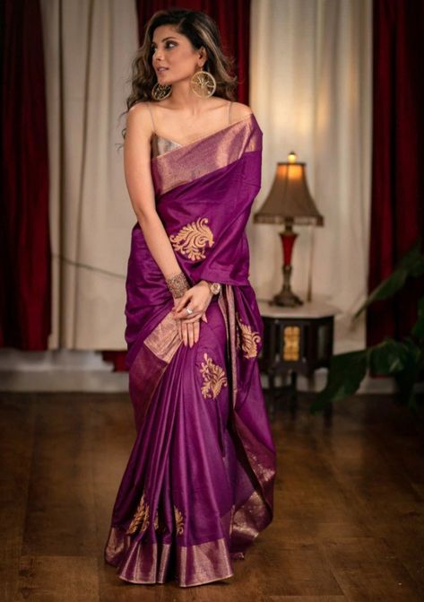 Purple Saree Blouse Designs, Expensive Saree, Purple Saree Blouse, Latest Saree Trends, Black Smokey, New Saree Blouse Designs, Wedding Shopping, Purple Saree, Modern Saree