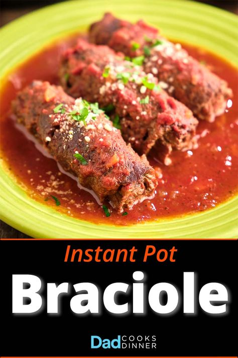 Instant Pot Braciole in Sauce. Rolled beef from southern Italy, pressure cooked in a red tomato sauce. #InstantPot #InstantPotRecipe #PressureCooker #PressureCookerRecipe @InstantPotOfficial Instant Pot Braciole, Instant Pot Italian Recipes, Bragioli Recipe, Braciole Recipe Italian, Rolled Beef, Beef Roll Ups, Beef Braciole, Braciole Recipe, Stovetop Pressure Cooker