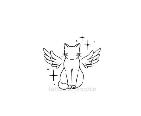 Cat Angel Tattoo, Angel Cat Tattoo, Tattoo Gato, Halo Tattoo, Pet Memorial Tattoo, Kitten Tattoo, Cat Tattoo Simple, Memories Ideas, 10 Tattoo