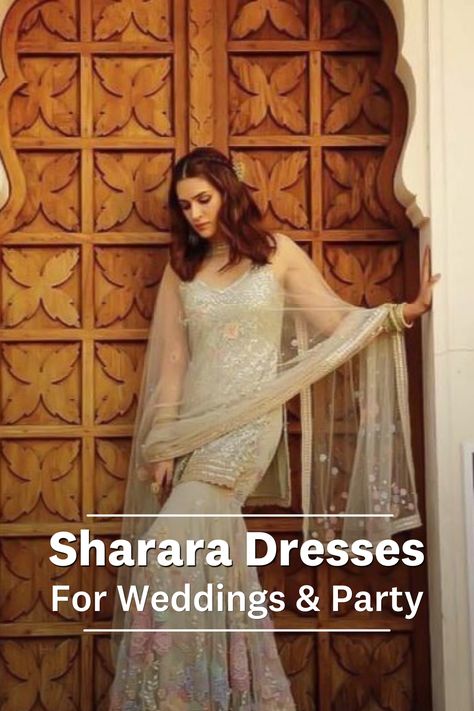 Sharara dress, versatile and stylish, this outfit can rescue you in festive times. So read on for some inspiration and reasons to get yourself a sharara dress. Engagement Sharara, Sharara Poses, Engagement Dress For Bride Sister, Dress For Bride Sister, Sharara Outfits, White Sharara, Blue Sharara, Sharara Dress, Engagement Dress For Bride