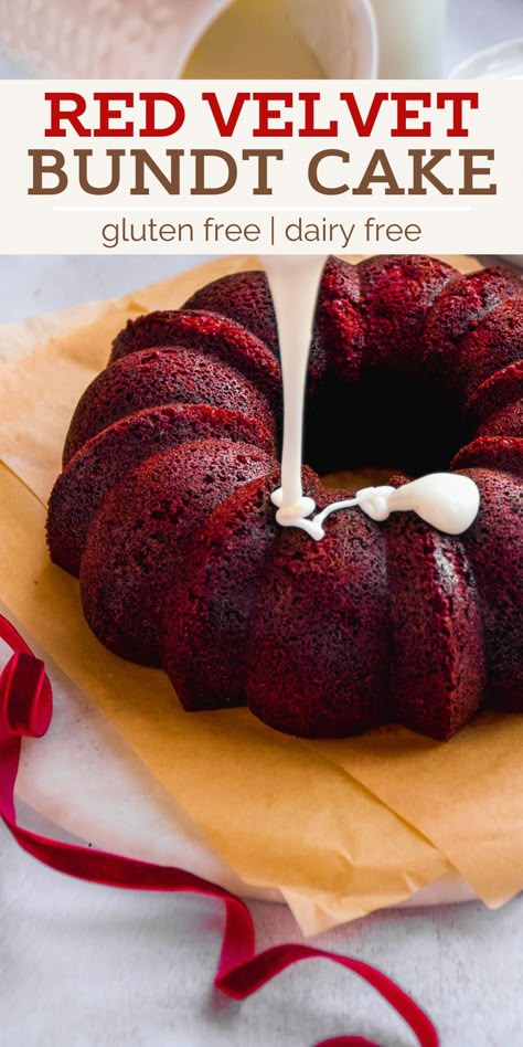 Bundt Cake Gluten Free, Gluten Free Bundt Cake, Gluten Free Red Velvet Cake, Red Velvet Bundt, Red Velvet Bundt Cake, Dairy Free Cream Cheese, Cake Gluten Free, Gluten Free Christmas, Gluten Free Dessert