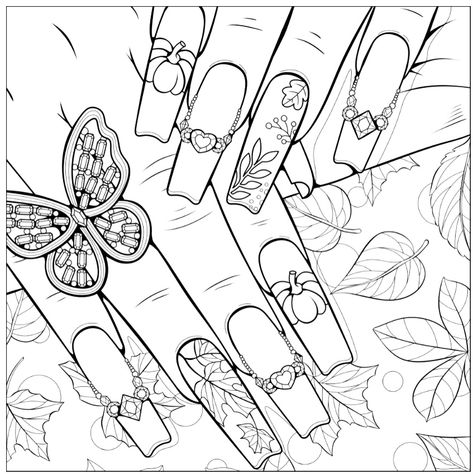 Spa Coloring Pages, Activity Pages For Adults, Preppy Coloring Pages Aesthetic, Girly Coloring Pages Aesthetic, Coloring Templates For Adults, Nails Drawing Sketch, 2000s Coloring Pages, Y2k Coloring Pages People, Aesthetic Coloring Pages For Teens