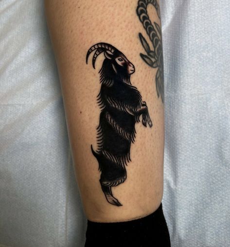 Black Phillip Tattoo, Tattoo Goat, Colonial New England, Goat Tattoo, Robert Eggers, Sacred Tattoo, Ram Tattoo, Traditional Tattoo Inspiration, Black Phillip