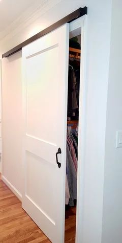 Shiplap Sliding Door, Pocket Doors Basement, Adding Pocket Door To Bathroom, Alternative To Pocket Door, Laundry Room Sliding Door, Bathroom Barn Door Ideas Master Bath, Bathroom Pocket Door Ideas, Bathroom Barn Door Ideas, Pocket Door Bathroom