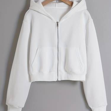 Crop Zip Up Hoodie, Crop Hoodies, Cropped Zip Up Hoodie, Cropped Zip Up, Casual Vest, Casual Sportswear, Zip Up Sweater, Long Sleeve Crop, Clothing Size Chart