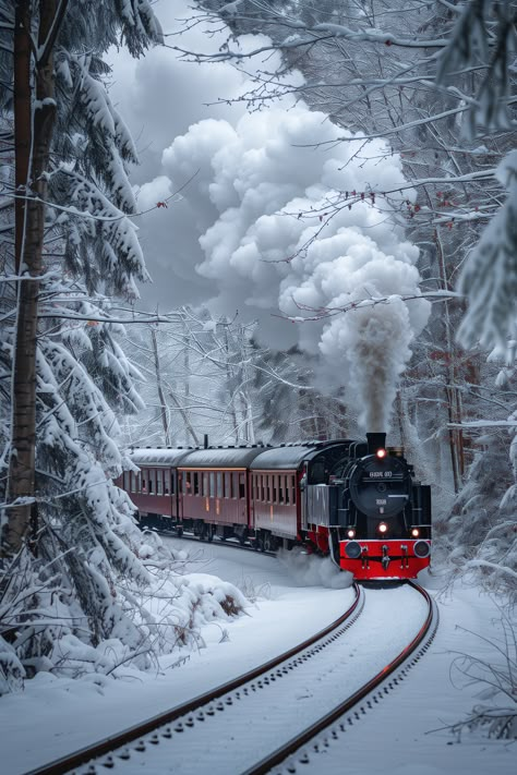 Discover Germany's winter wonderland on a historic steam train, exploring famous landmarks on a snowy journey. #GermanyLandmarks #HistoricTrains #WinterTravel Travel In Winter, Winter Places, Winter Train, Steam Trains Photography, Train Wallpaper, Old Steam Train, Locomotive Train, Train Design, Scenic Railroads