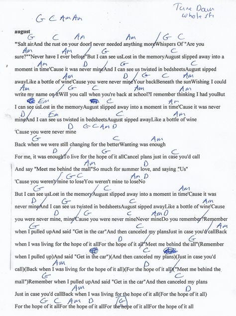 august (Taylor Swift) Guitar Chord Chart in G - Tune down whole step Taylor Swift Songs Piano Chords, August Guitar Chords, Taylor Swift Ukulele Chords, Lover Taylor Swift Guitar Chords, Taylor Swift Uke Chords, Enchanted Taylor Swift Guitar Chords, Taylor Swift Guitar Chords, Taylor Swift Ukulele, Love Story Taylor Swift Guitar Chords