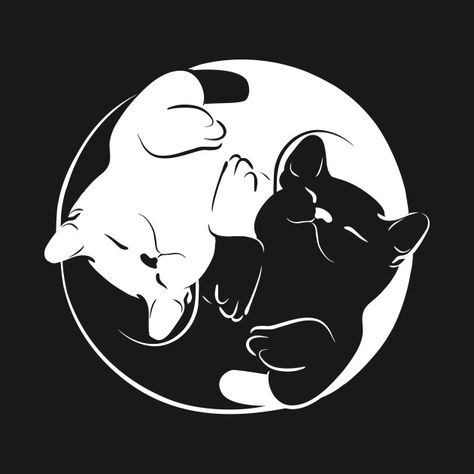 Yin And Yang Art Design, Cat Yin And Yang, Yin Yang Animals, Yin And Yang Cat Tattoo, Cat Yin Yang Tattoo, Yin Yang Art Drawings, Ying Yang Cat Tattoo, Cat Ying Yang Tattoo, Yin Yang Cat Tattoo