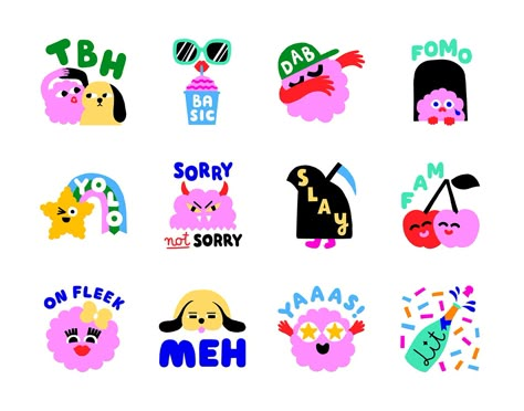 Google Allo Stickers on Behance Sticker Illustration Character Design, Google Products, 캐릭터 드로잉, Ui Design Inspiration, Mascot Design, Digital Stickers, Messaging App, Line Sticker, Stickers Online