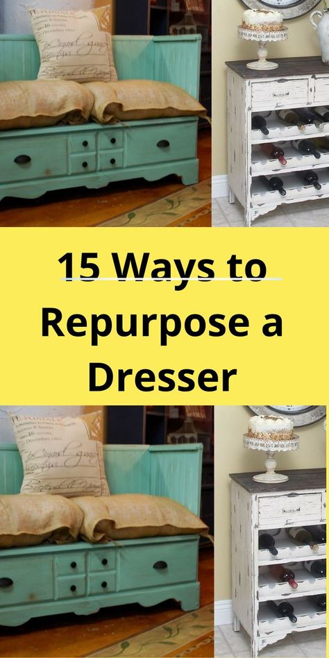 15 Ways to Repurpose a Dresser Drawers Repurposed Diy, Recycled Dresser, Broken Dresser, Chest Of Drawers Makeover, Drawers Repurposed, Old Dresser Drawers, Upcycle Dresser, Repurposed Dresser, Wooden Window Frames