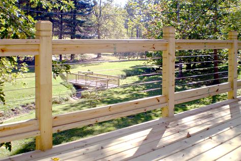 rustic deck railings | Deck Railing Photo Gallery - Stainless Steel Cable Railing Front Porch Railing Ideas, Wire Railing, Porch Rails, Rustic Deck, Deck Handrail, Deck Railing Ideas, Stainless Steel Cable Railing, Deck Railing Design, Railing Ideas