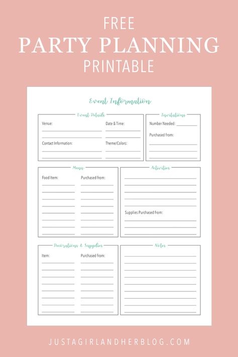 Organize your party planning with these pretty and free printables! There are two cute printable designs to choose from so you can plan the perfect event! | #printable #printables #freeprintables #prettyprintables #freeprintable #partyplanning #eventplanning #organizing #organized #organizingprintable #organize #getorganized #partyplanner Party Planning Printable, Event Planning Organization, Event Planning Printables, Party Planning Business, Party Planning Checklist, Event Planning Career, Free Printables Organization, Wedding Planner Binder, Event Planning Template