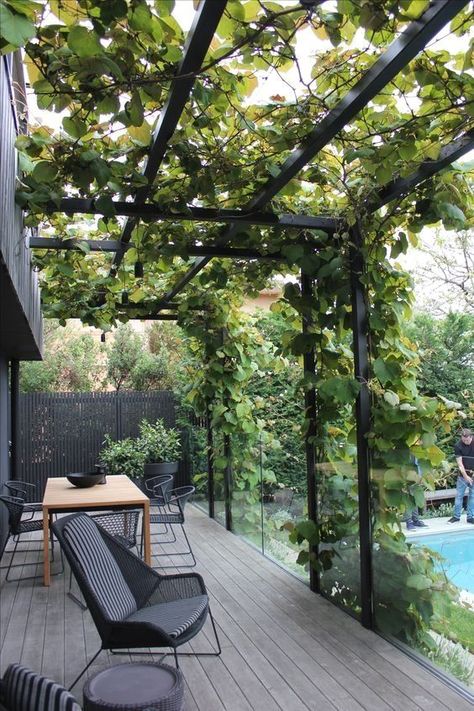 Contemporary Garden Design| Garden Ideas  If you are a sun lover, a tranquil outdoor garden can let you enjoy your lifetime in summer.  #garden  #GardeningDesign Shed Inspiration, Ombra Pergola, Pergola Diy, Steel Pergola, Contemporary Garden Design, Pergola Design, Wooden Pergola, Backyard Pergola, Deck With Pergola