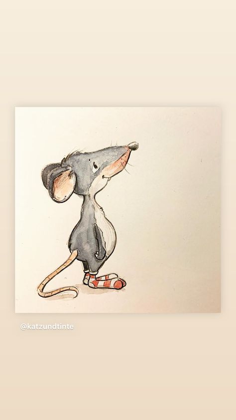 Whimsical Animals Watercolor, Mouse Illustration Cute, Watercolor Mice, Watercolour Mouse, Watercolor Animals Easy, Cute Mouse Art, Funny Animal Drawings, Whimsical Art Drawings, Image Girly