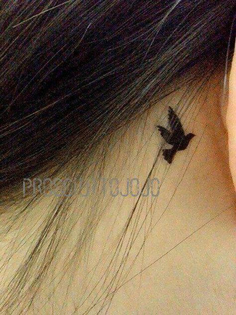 Behind the ear.  Seeing more of it. Still uncommon. Looks great with hair up. Bird Tattoo Collarbone, Swallow Bird Tattoos, Tiny Bird Tattoos, Bird Tattoo Wrist, Flying Bird Tattoo, Small Bird Tattoo, Tattoo Wrist, Bird Tattoo, Flying Bird