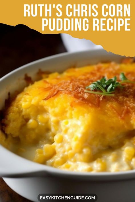 Learn how to make a delicious, easy-to-follow corn pudding recipe from the experts at Ruth's Chris. Get creative and add your own twist - it'll be as unique as your palate! Stk Corn Pudding Recipe, Corn Pudding Thanksgiving, Old Fashioned Corn Pudding, Sweet Corn Custard Pudding, Corn Pudding Recipe Jiffy Crock Pot, Creamed Corn Pudding, Mexican Pudding Recipes, Corn Pudding Without Creamed Corn, Small Batch Corn Casserole