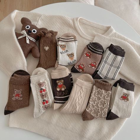 Socks Photography, Bear Socks, Brown Tights, Sports Socks Women, Pretty Socks, Korean Socks, Cute Cartoon Bear, Work Socks, Socks Cute