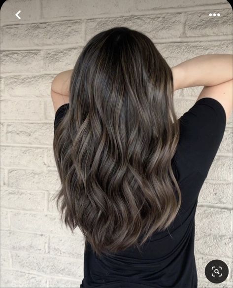 Dark Natural Balayage, Dark Layered Hair Long, Really Subtle Highlights, Subtle Ash Brown Highlights, Dark Ash Balayage Hair, Natural Ash Brown Balayage, Light Brown Hair With Dark Brown Balayage, Dark Balayage Medium Hair, Ash Toned Highlights