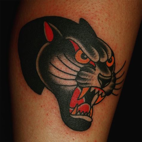 Panther Tattoos, Traditional Panther, Traditional Panther Tattoo, Today Tattoo, Barbed Wire Tattoos, Neon Tattoo, Neo Trad Tattoo, Tattoos Traditional, Panther Head