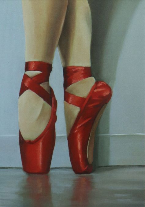 Pointe Shoes Painting, Red Ballet Shoes, Red Moodboard, Ballerina Artwork, Red Ballerina, Red Ballerinas, Birthday Cards To Print, Dancer Painting, Art Shoes