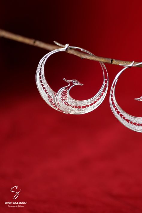 Phoenix is one of four sacred animals in Vietnam's culture. The image of phoenix spreading its wings and flying high is a symbol of power and elegance. This pair of hoop earrings is big and bold touch for your outlook. Symbol Of Power, Wings Earrings, Power Symbol, Flying High, Wing Earrings, Unique Earrings, Phoenix, Vietnam, Hoop Earrings