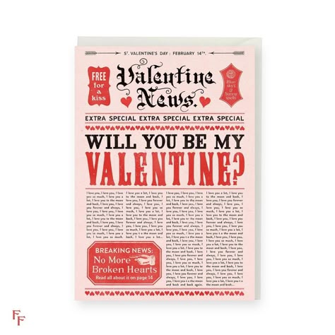 Flora Fricker on Instagram: “Breaking news! I have designed a Valentine’s Day newspaper greeting card. They will be available to buy from my shop tomorrow. Go spread…”