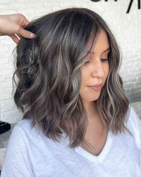 50 Ashy Brown Hair Balayage Looks With A Cool Girl Vibe Pelo Color Ceniza, Ashy Brown Hair Balayage, Ash Brown Hair With Highlights, Ash Brown Hair Balayage, Ashy Brown Hair, Ashy Brown, Balayage Styles, Grey Brown Hair, Grey Blending