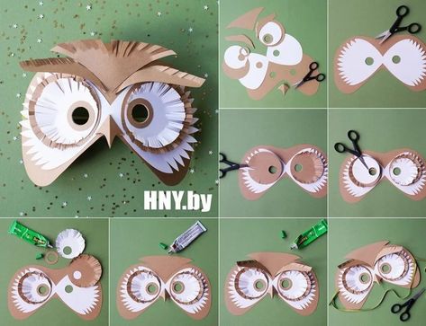 Paper Mask Diy, Epic Halloween Costumes, Owl Mask, Owl Costume, Paper Owls, Cardboard Sculpture, Harry Potter Party, Camping Art, Diy Mask