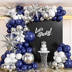 25th Birthday Men, Blue And Silver Balloon Garland, Blue And Silver Balloons, Silver Balloon Garland, Prom Party Decorations, Night Angel, Silver Balloons, 57th Birthday, Sneaker Ball