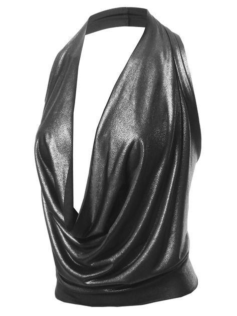 A2Y Women's Sexy Drape Front Deep V-Neck Cowl Neckline Halter Backless Party Club Top Foil Silver L #Ad #Deep, #AD, #Front, #Cowl Cowl Neck Top Outfit, Neck Top Outfit, Heart Shaped Diamond Pendant, Spring Dresses Casual, Top Sewing, Club Tops, Next Top Model, Top Sewing Pattern, Cowl Neck Top