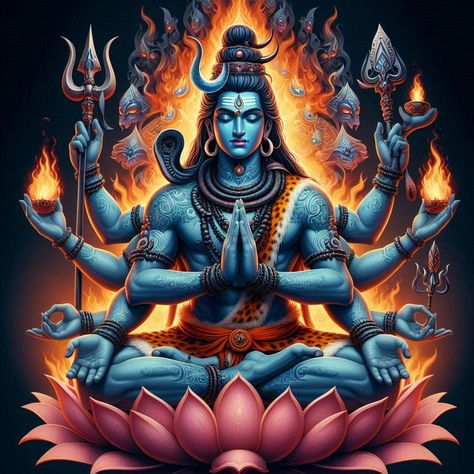 The Lord of Meditation: Shiva in Tranquil Power Witness the embodiment of stillness and strength - Lord Shiva meditating on a lotus flower. The Trishul in his hand signifies his unwavering power, while the serpent coiled on his neck represents transformation and mastery over inner realms. #AIArt #LordShiva #Meditation #LotusFlower #Trishul #Serpent #MicrosoftAI Lord Shiva Meditating, Shiva Meditation, The Serpent, Lord Shiva, His Hands, Lotus Flower, Shiva, The Lord, Lotus