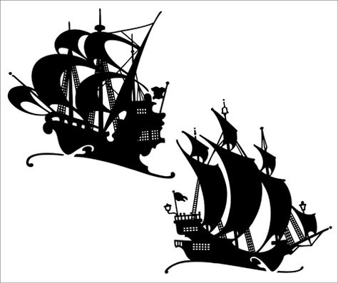 Galleons stencil from The Stencil Library VINTAGE range. Buy stencils online. Stencil code VN84. Pirate Ship Silhouette, Old Pirate Ship, Pirate Ships Diy, Neverland Tattoo, Pirate Ship Tattoos, Old Pirate, Pirate Ship Tattoo, Ship Silhouette, Drawings With Meaning