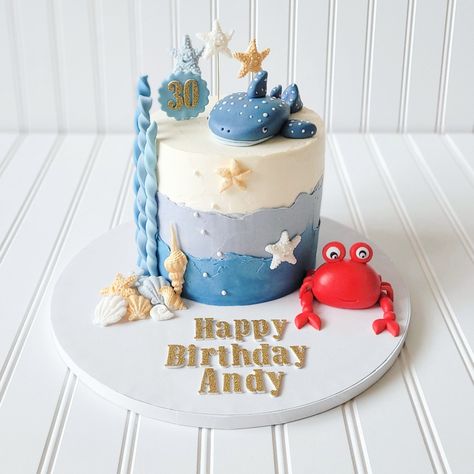 Sea Animals Cake, Happy Birthday Andy, First Birthday Theme Boy, Ocean Cake, Under The Sea Cake, Sea Cake, Ocean Cakes, Sea Cakes, 1st Birthday Cakes