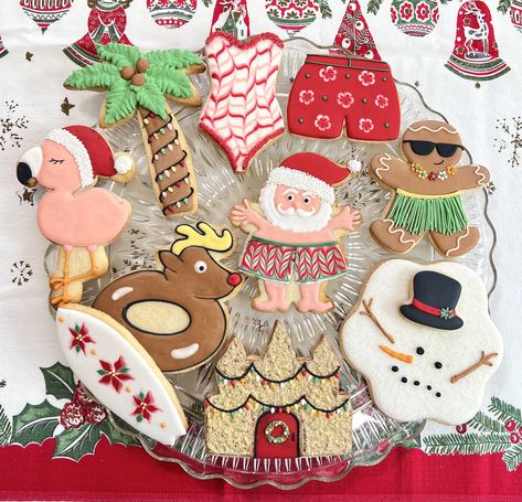 Christmas In July Cookies, Beach Christmas Party, Santa Cake, Beach Cookies, Florida Holiday, Best Cookies Ever, Beachy Christmas, Graduation Cookies, Spring Cookies