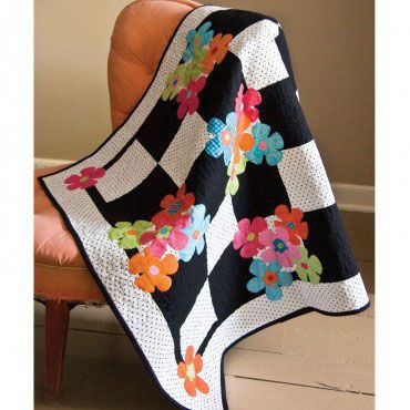 Pattern Freebies: GO! Funky Flowers Quilt Pattern | National Quilters Circle Black And White Quilt, Flower Quilt Patterns, Funky Flowers, Black And White Quilts, Flower Quilts, Childrens Quilts, Flower Quilt, Flowers Fabric, White Quilt