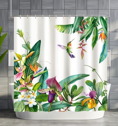 Jungle Theme Bathroom Ideas, Jungle Theme Bathroom, Butterfly Bathroom Decor, Bathroom Tropical, Bird Bathroom, Shower Curtain Green, Tree Shower Curtain, Butterfly Bathroom, Marble Shower Curtain